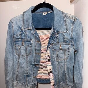 Roxy Light Wash Embroidered Denim Jacket Size S